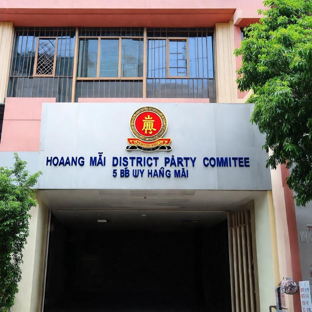 Bien hieu tru so Quan uy Hoang Mai tai duong Bui Huy Bich.