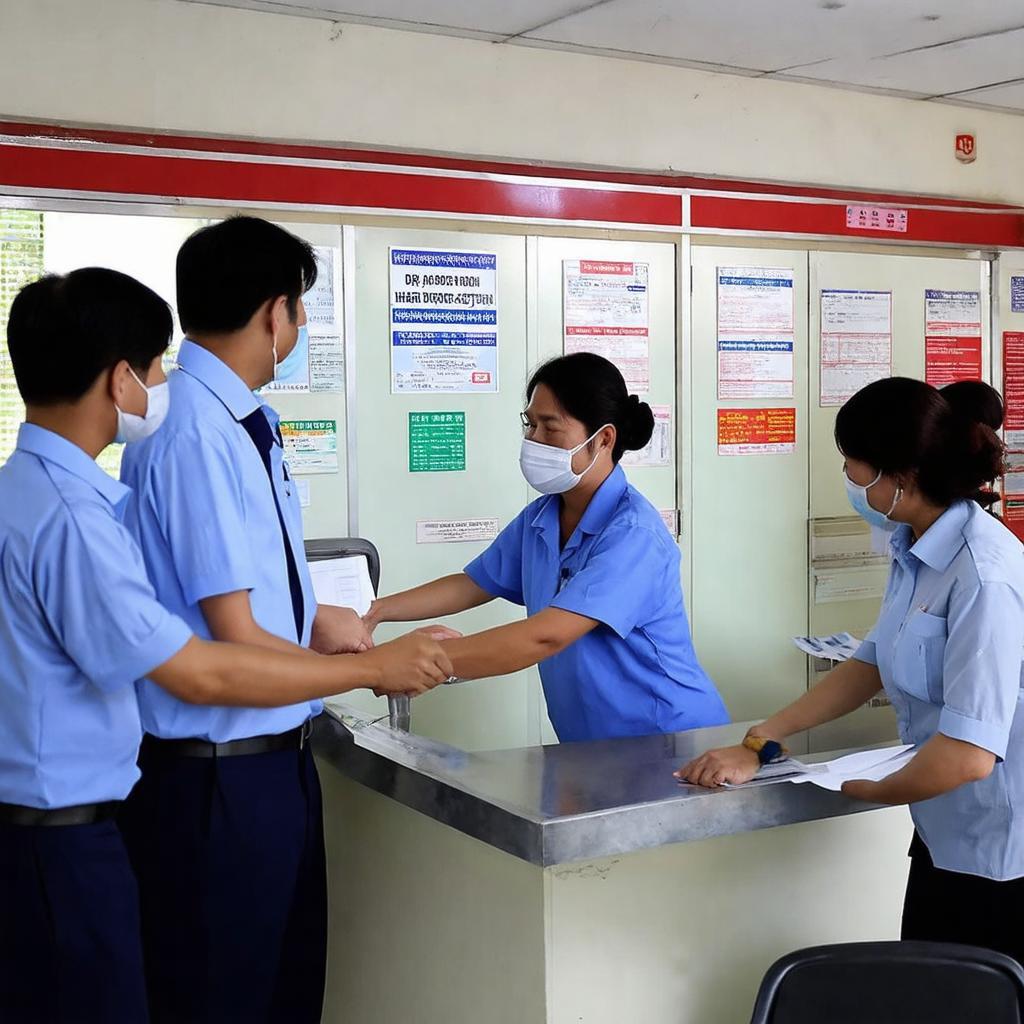 Người dân đang thực hiện thủ tục tại bộ phận một cửa UBND phường Dịch Vọng Hậu, 86 Trần Thái Tông.