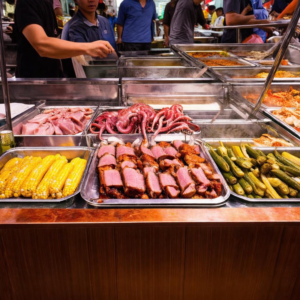 Các món ăn đa dạng tại quầy buffet nướng giá 123K ở Bình Tân.