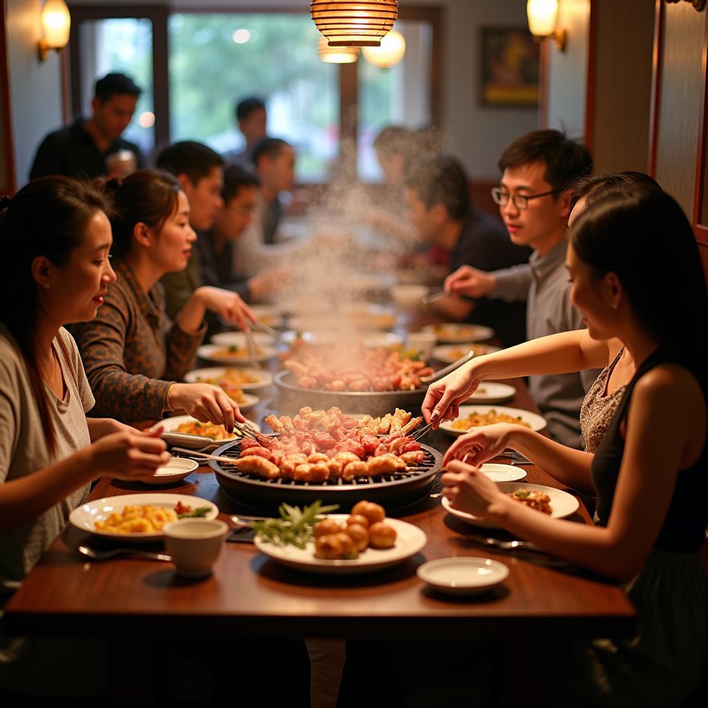 khong gian buffet nuong lau nhon nhip voi thuc khach dang thuong thuc mon an hap dan
