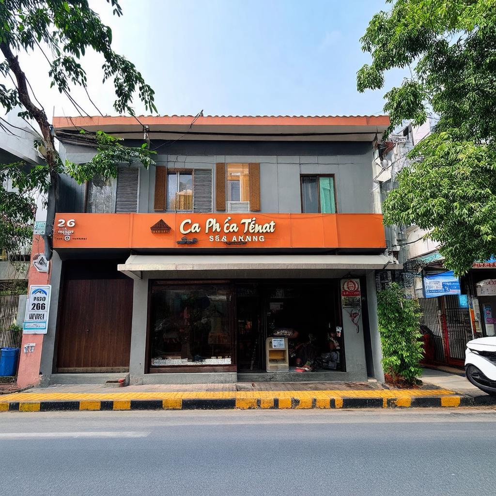 Mặt tiền quán Cà Phê Cát Tường tại số 256 Võ Văn Kiệt, Vị Thanh, Hậu Giang, nơi khách hàng dễ dàng tìm đến.