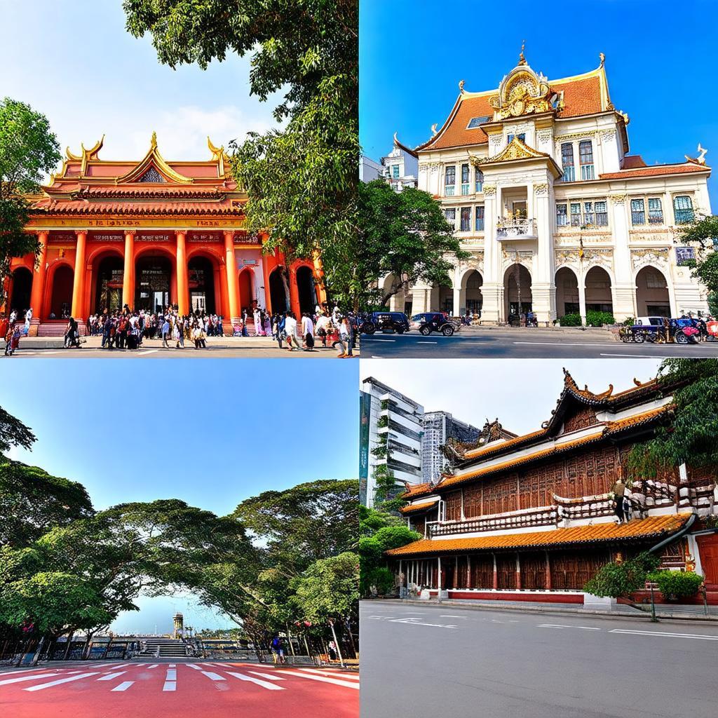 Hình ảnh tổng hợp hoặc cảnh quan các địa điểm nổi tiếng gần 64 Bà Triệu trong khu vực Quận Hoàn Kiếm.