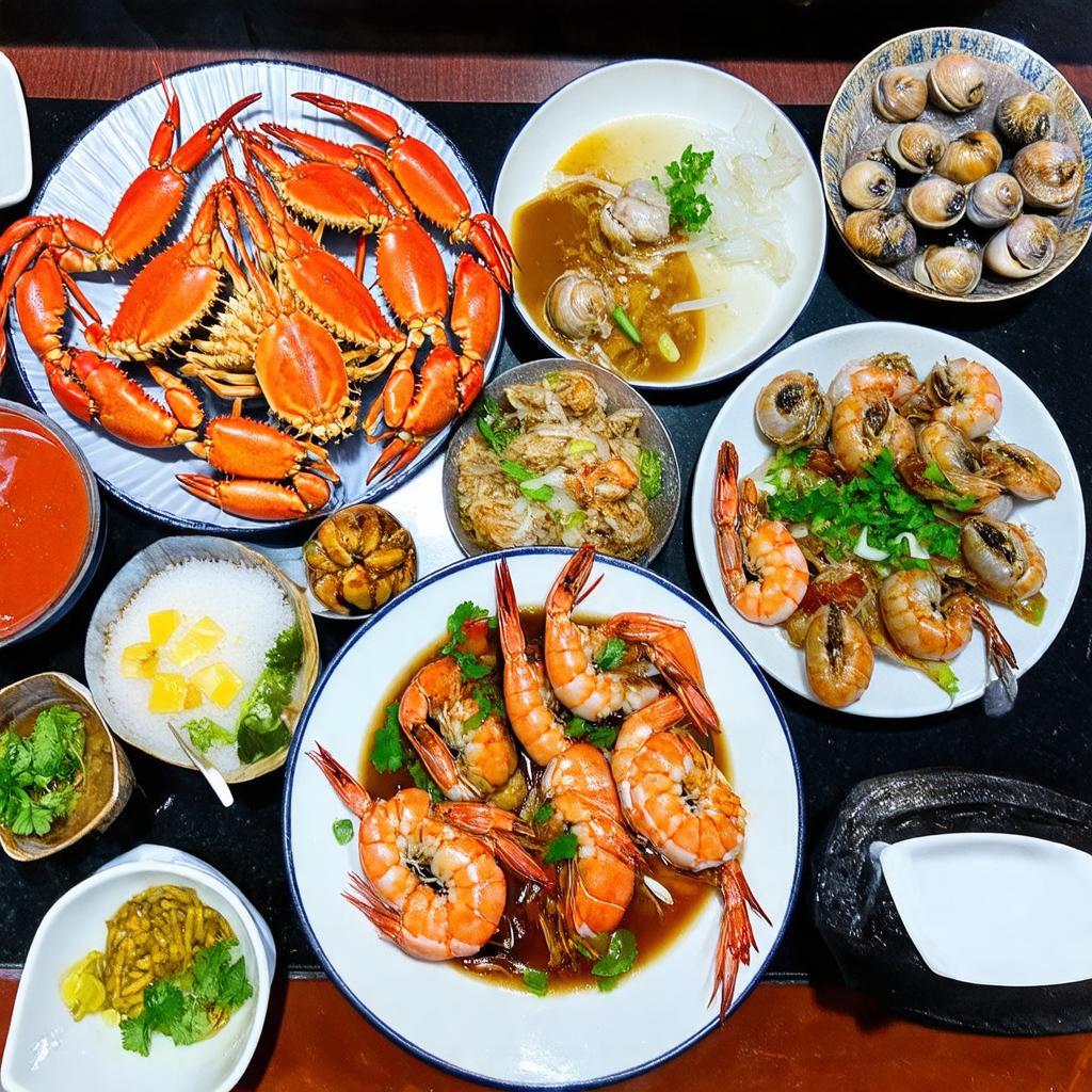 Tuyển chọn các món hải sản hấp dẫn như ghẹ rang me, tôm nướng bơ tỏi, ốc hương rang muối được trình bày đẹp mắt