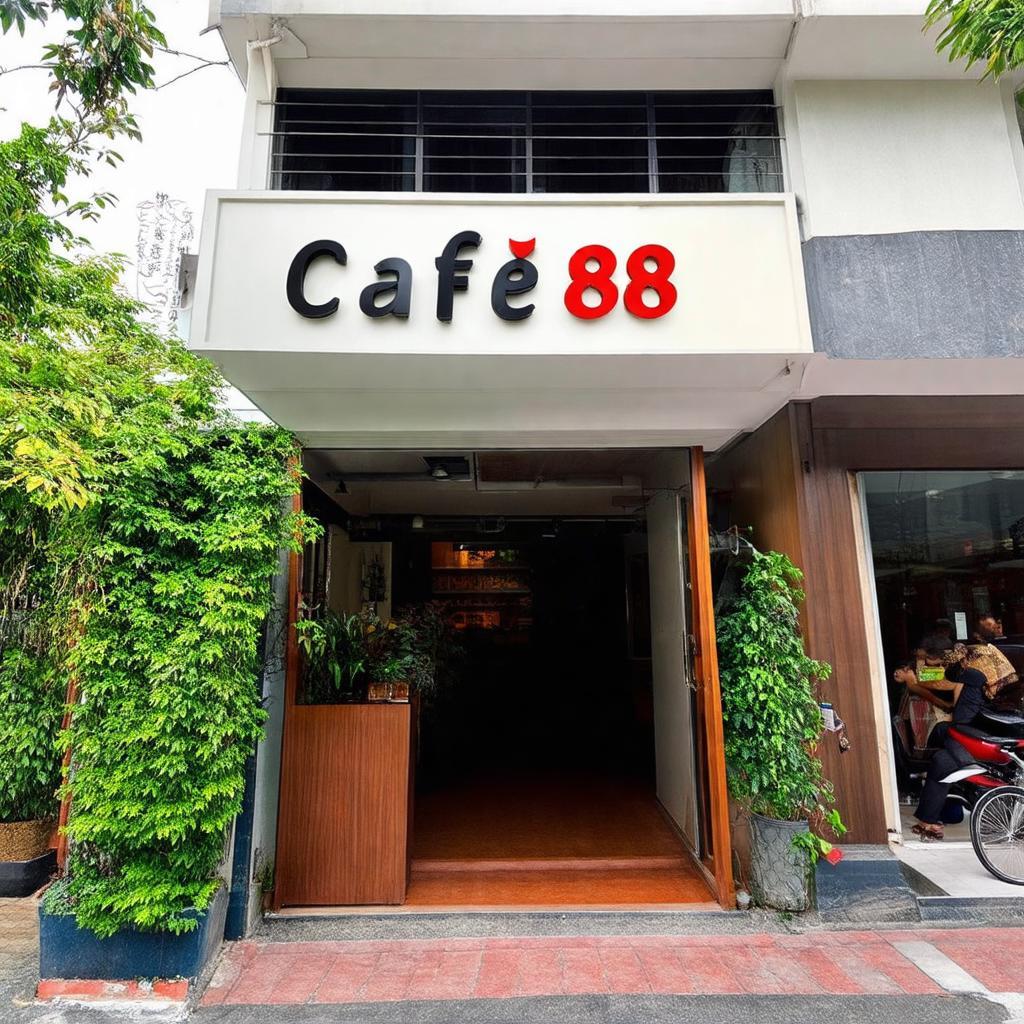 Hình ảnh bên ngoài Cafe 888 trên đường Ngô Gia Tự, Thủ Dầu Một, Bình Dương với mặt tiền thoáng đãng.