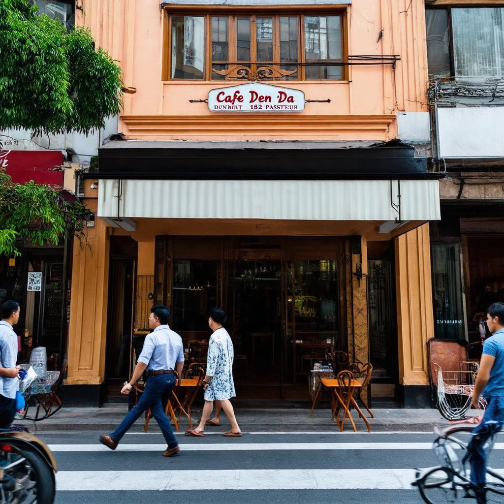 Mặt tiền quán Cafe Đen Đá 182 Pasteur Quận 1 phong cách Sài Gòn xưa