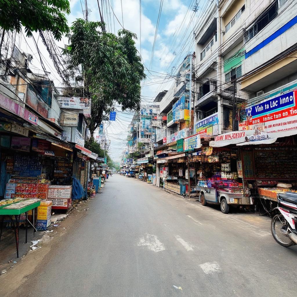 Canh quan xung quanh nga tu vinh loc duong so bay voi cac cua hang quan an