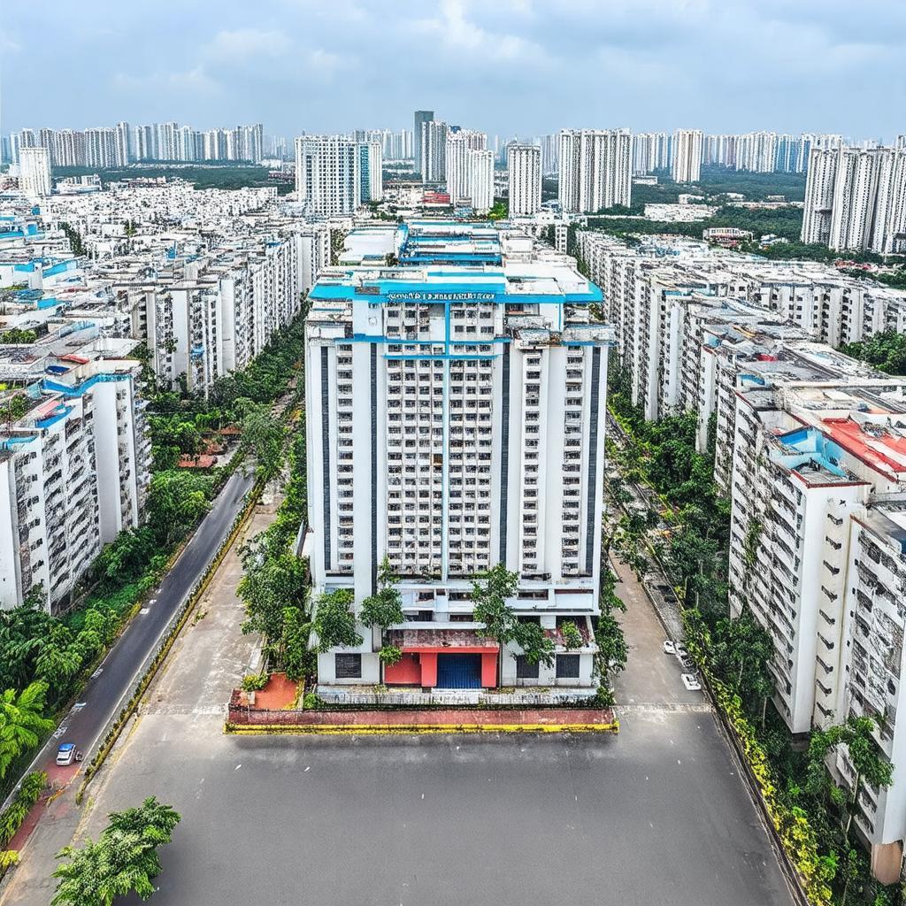 Toàn cảnh Chung cư Carina Plaza tại địa chỉ 1648 Võ Văn Kiệt quận 8 nhìn từ xa với các tòa nhà hiện đại