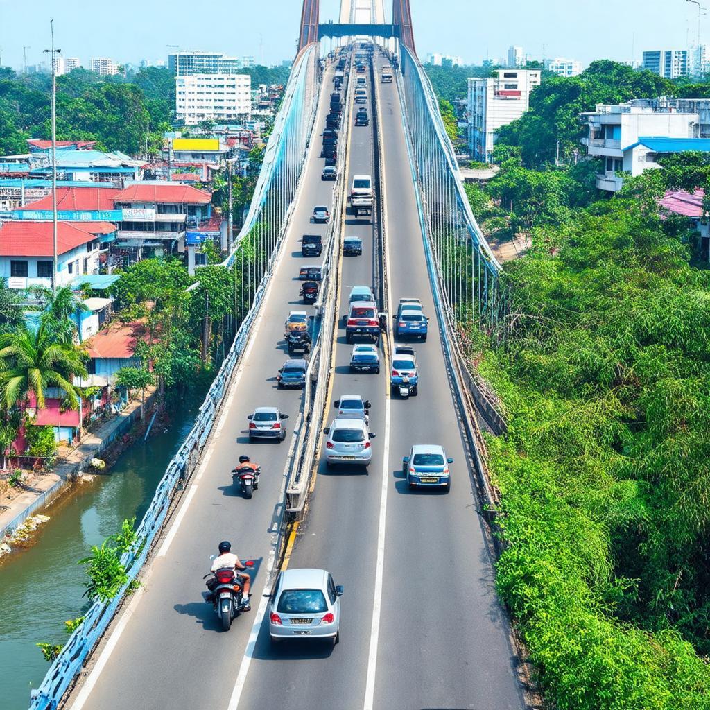 Hình ảnh Cầu Bà Bộ tại Cần Thơ với dòng xe cộ di chuyển, thể hiện vai trò giao thông huyết mạch.