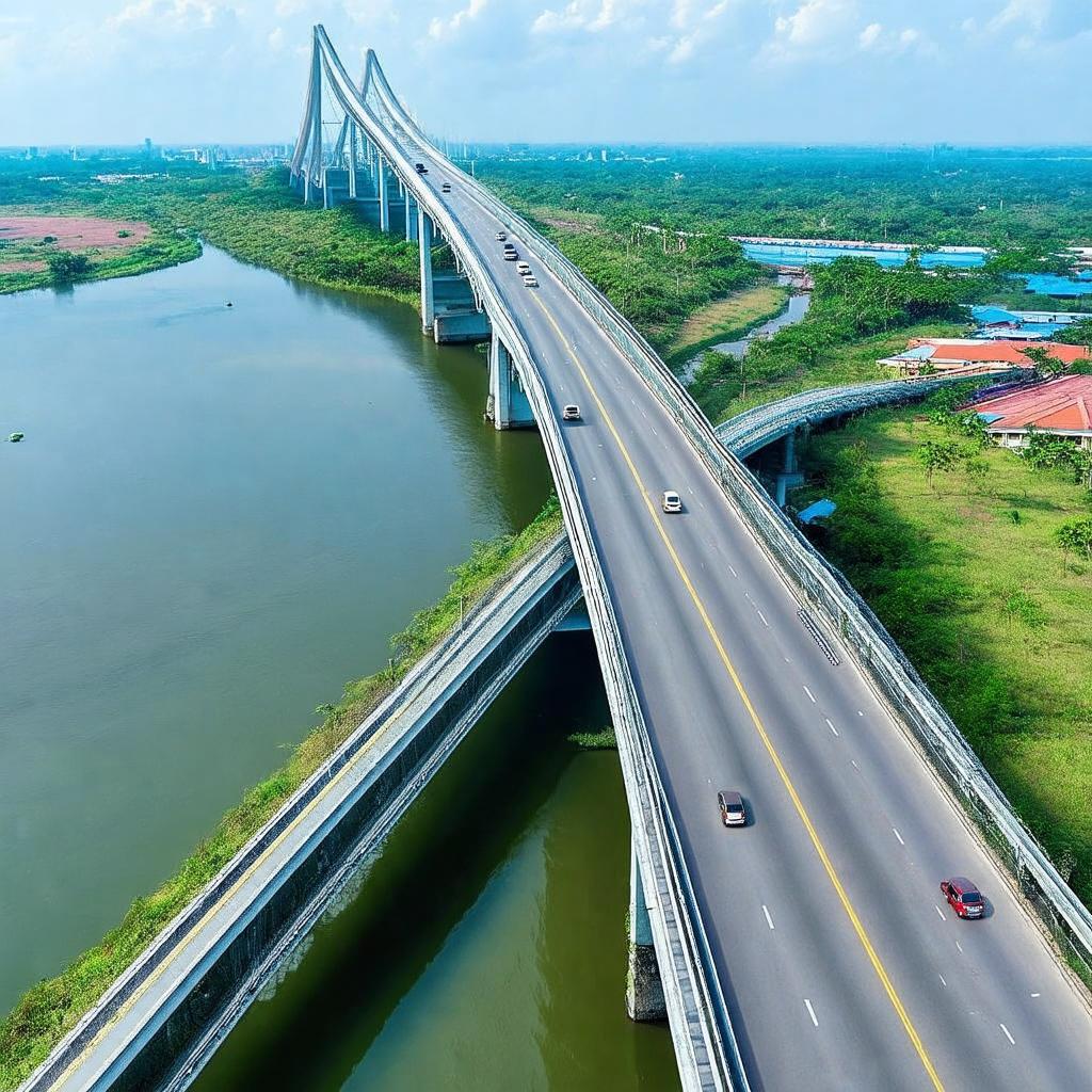Toàn cảnh Cầu Bến Tre 2 hiện đại bắc qua sông Bến Tre tại phường Mỹ Thạnh An.