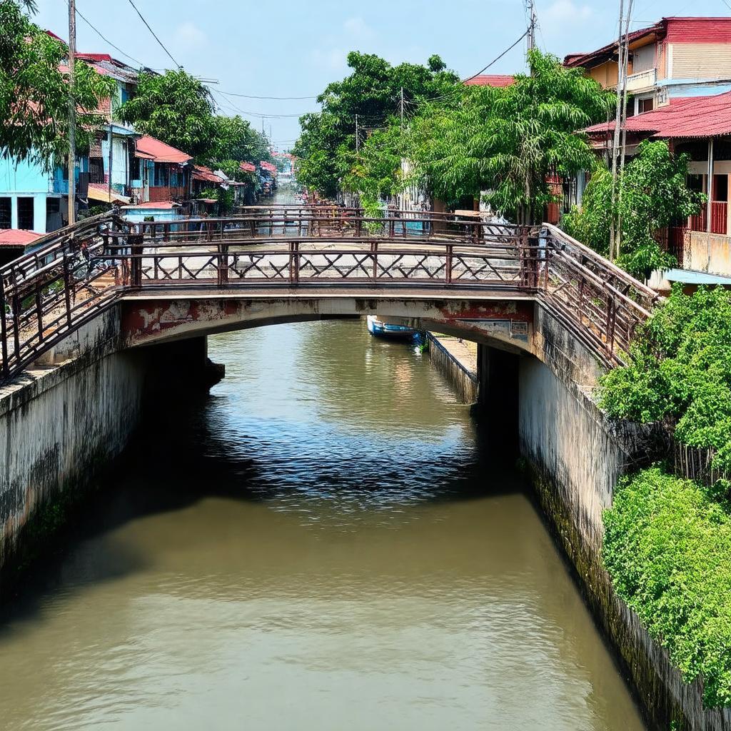 Cau Cai Son bac qua rach Cai Son o Can Tho, canh quan song nuoc va nha cua dan cu ven kenh