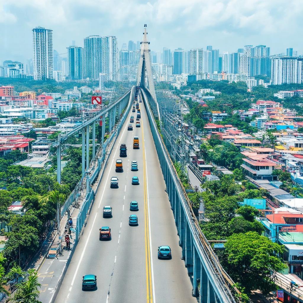 Quan canh Cầu Cẩm Lệ voi nhip song hien ngang va dong duc cua Quận Cẩm Lệ Đà Nẵng.