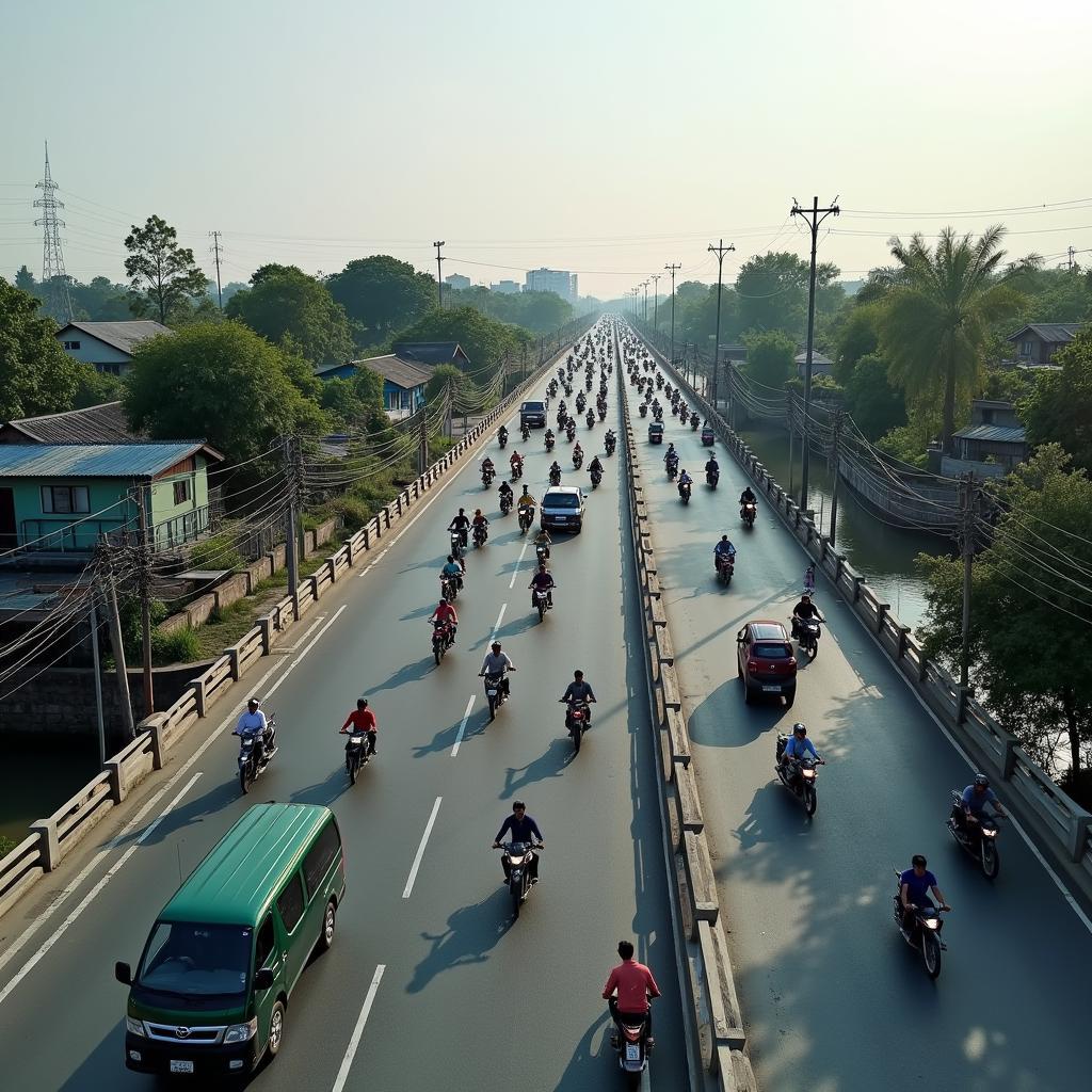 Giao thông tấp nập trên Cầu Đò Nam Định vào giờ cao điểm