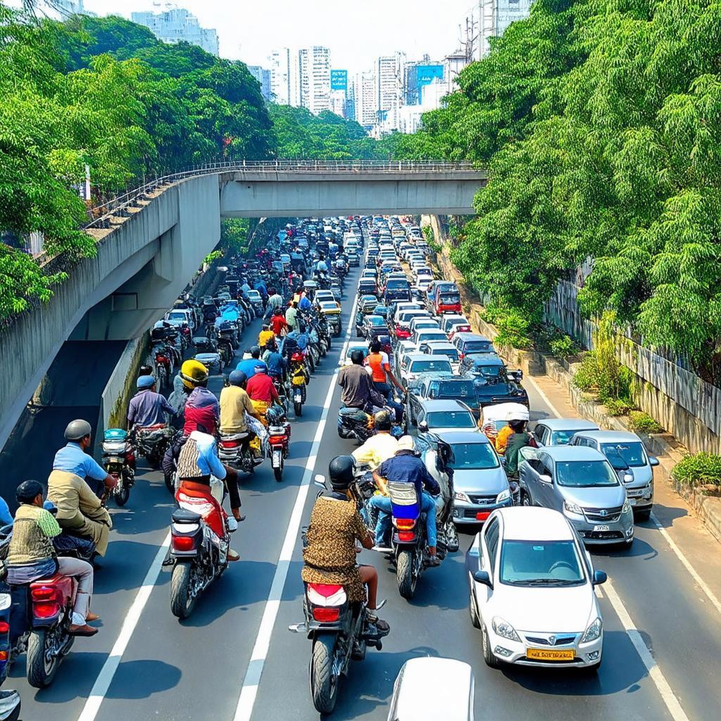 Cảnh kẹt xe trên Cầu Dừa, đường Lê Văn Khương, Quận 12 vào giờ cao điểm.