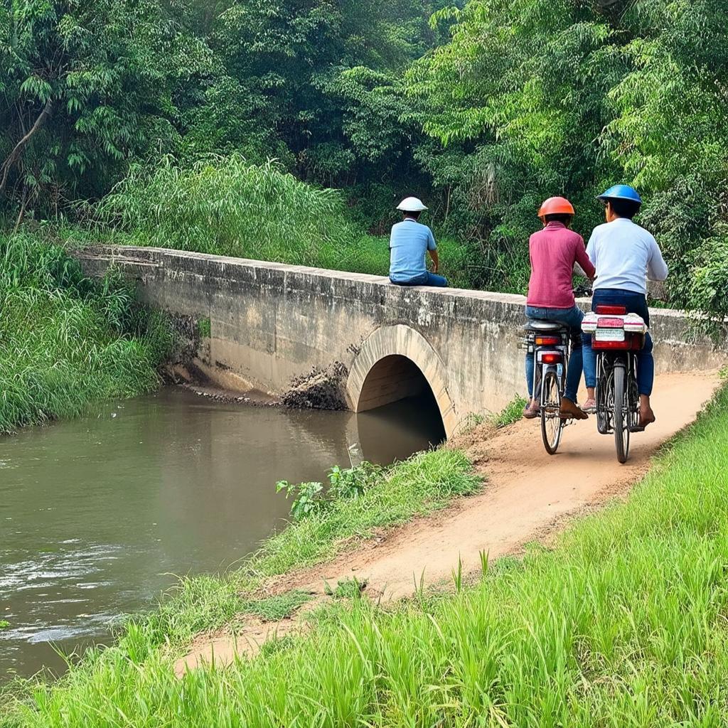 hinh anh nguoi dan di lai tren cau kha phong xa thuy loi kim bang ha nam