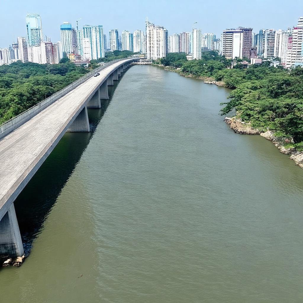 Cầu La Khê hiện đại bắc qua Sông Nhuệ, kết nối giao thông tại Hà Đông, Hà Nội.