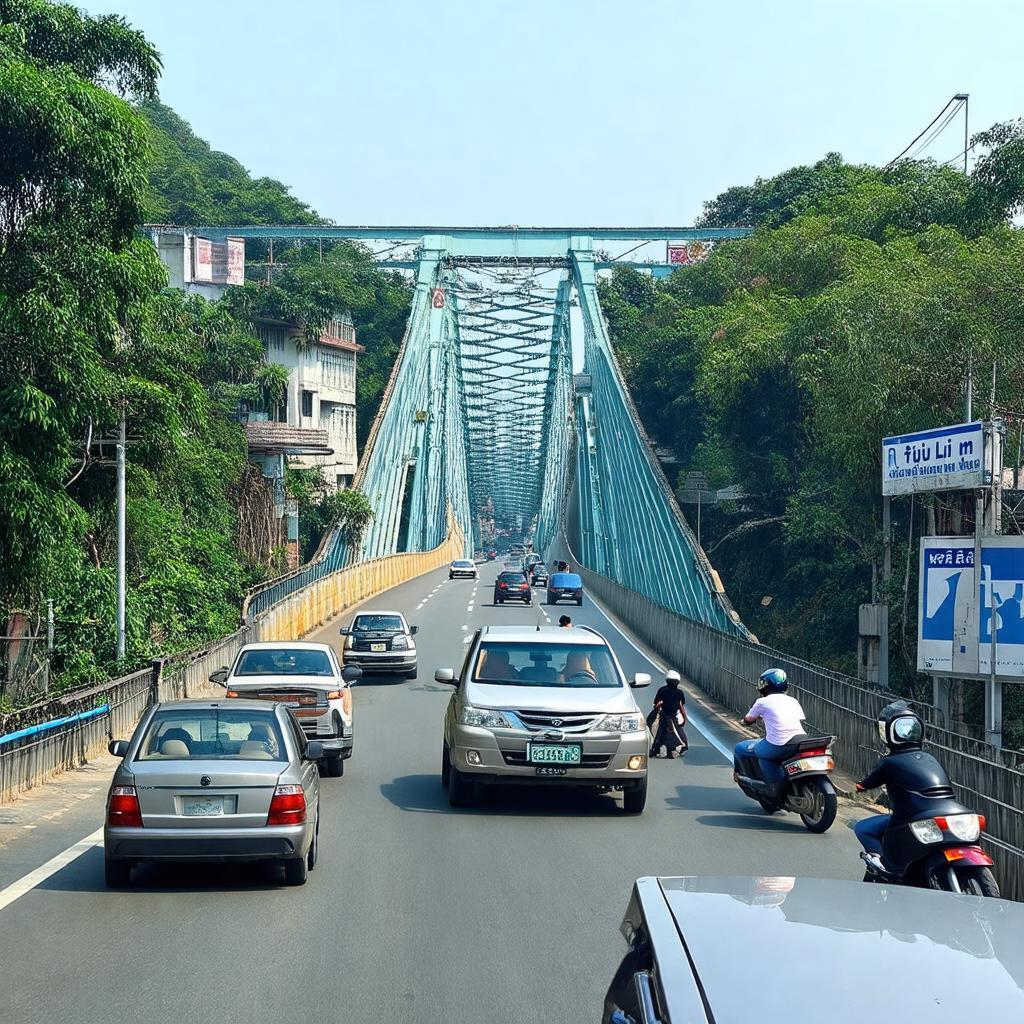 Cầu Lim ở Phường Phúc Thành, Thành phố Ninh Bình vào giờ cao điểm với xe cộ đông đúc