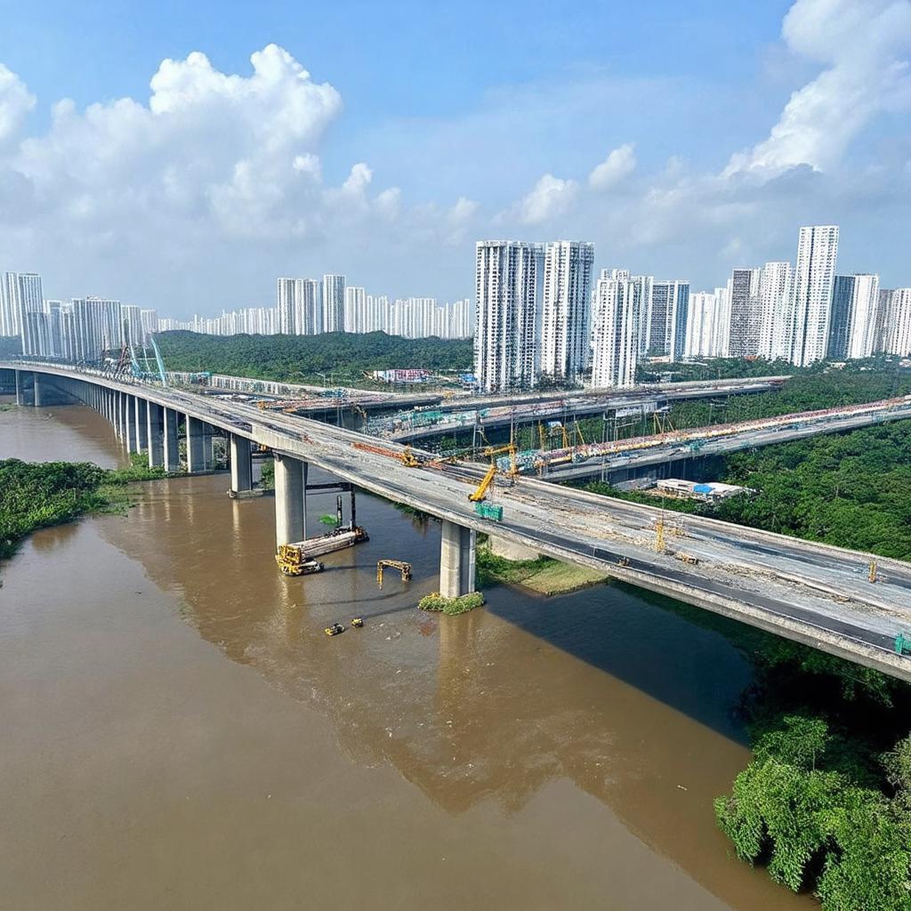 Hinh anh Cau Phu Dinh dang xay dung, bieu tuong cho tuong lai giao thong ket noi Quan 8 va Binh Chanh