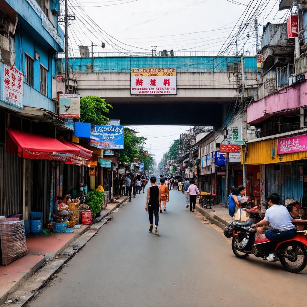 Hình ảnh cận cảnh nhịp sống nhộn nhịp quanh Cầu Phú Lâm Quận 6 với các cửa hàng, quán ăn và người dân.