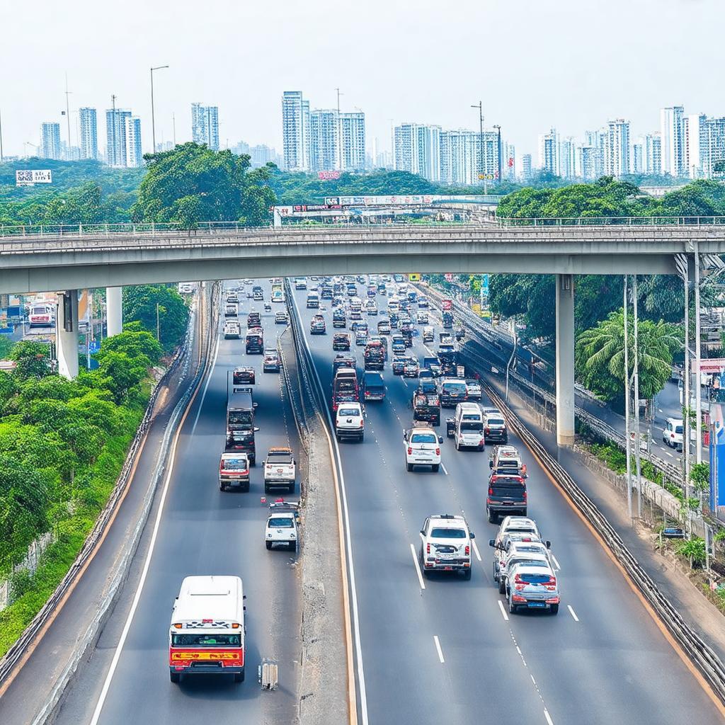 Toàn cảnh Cầu vượt Trạm 2 trên Xa lộ Hà Nội, TP Thủ Đức, giúp giảm kẹt xe.
