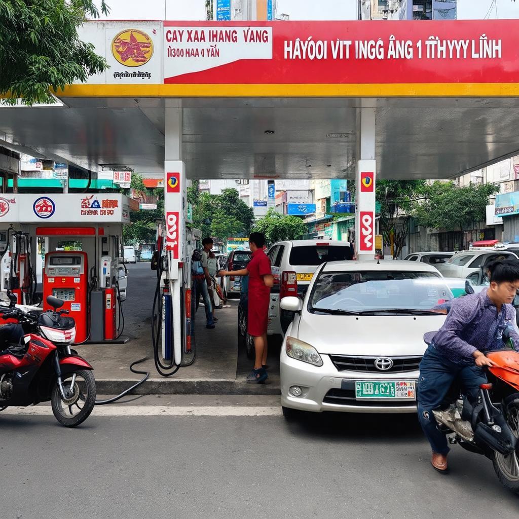 Hinh anh cay xang Viet Vuong Ngo 1 Thuy Linh dong duc xe co dang do xang tai Hoang Mai