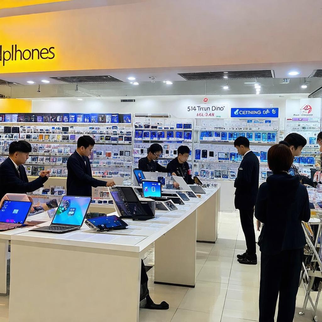 Không gian mua sắm CellphoneS Trương Định hiện đại, thoáng đãng với đa dạng sản phẩm công nghệ trưng bày.
