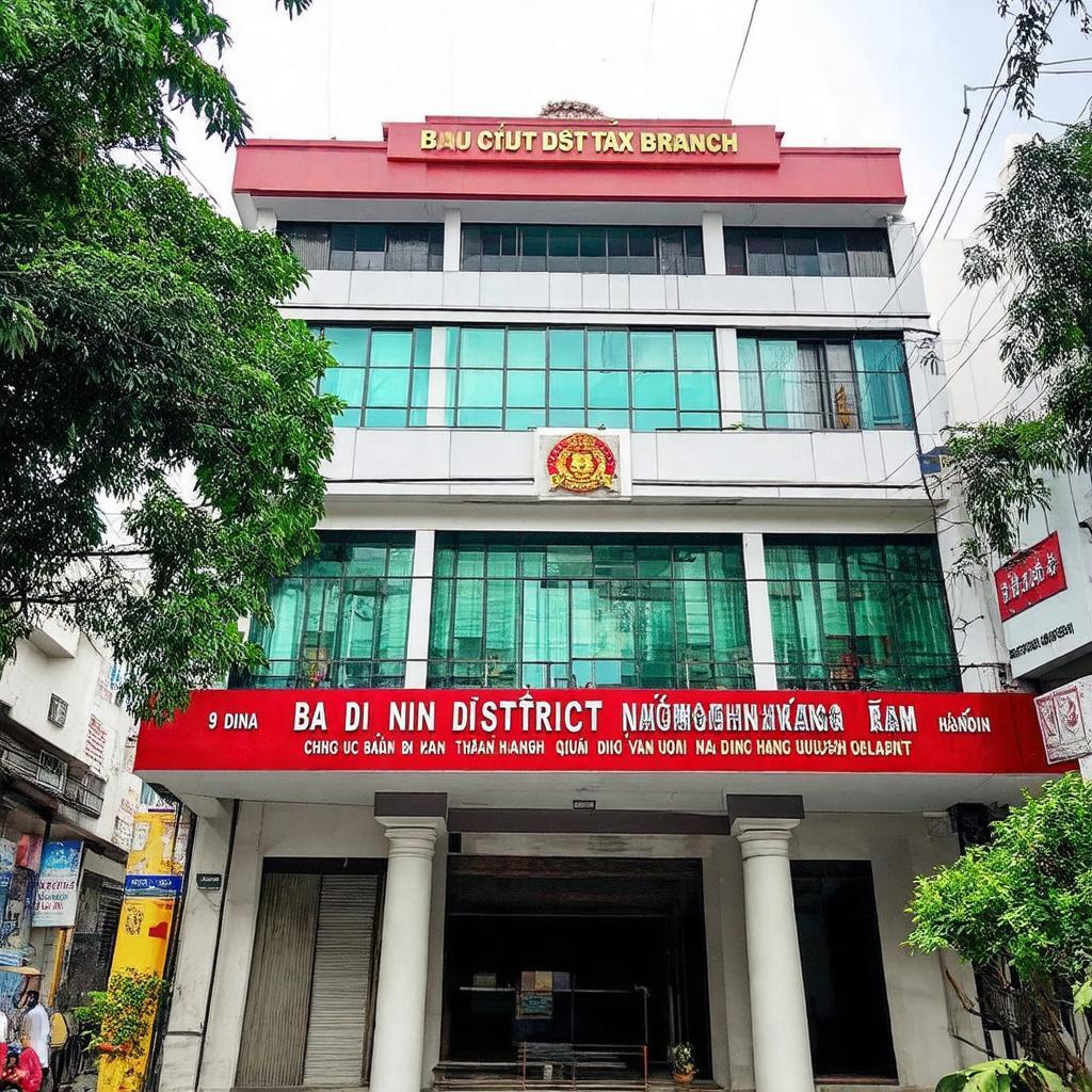 Hình ảnh toà nhà Chi cục Thuế quận Ba Đình tại số 9 Nguyễn Hồng, Hà Nội.