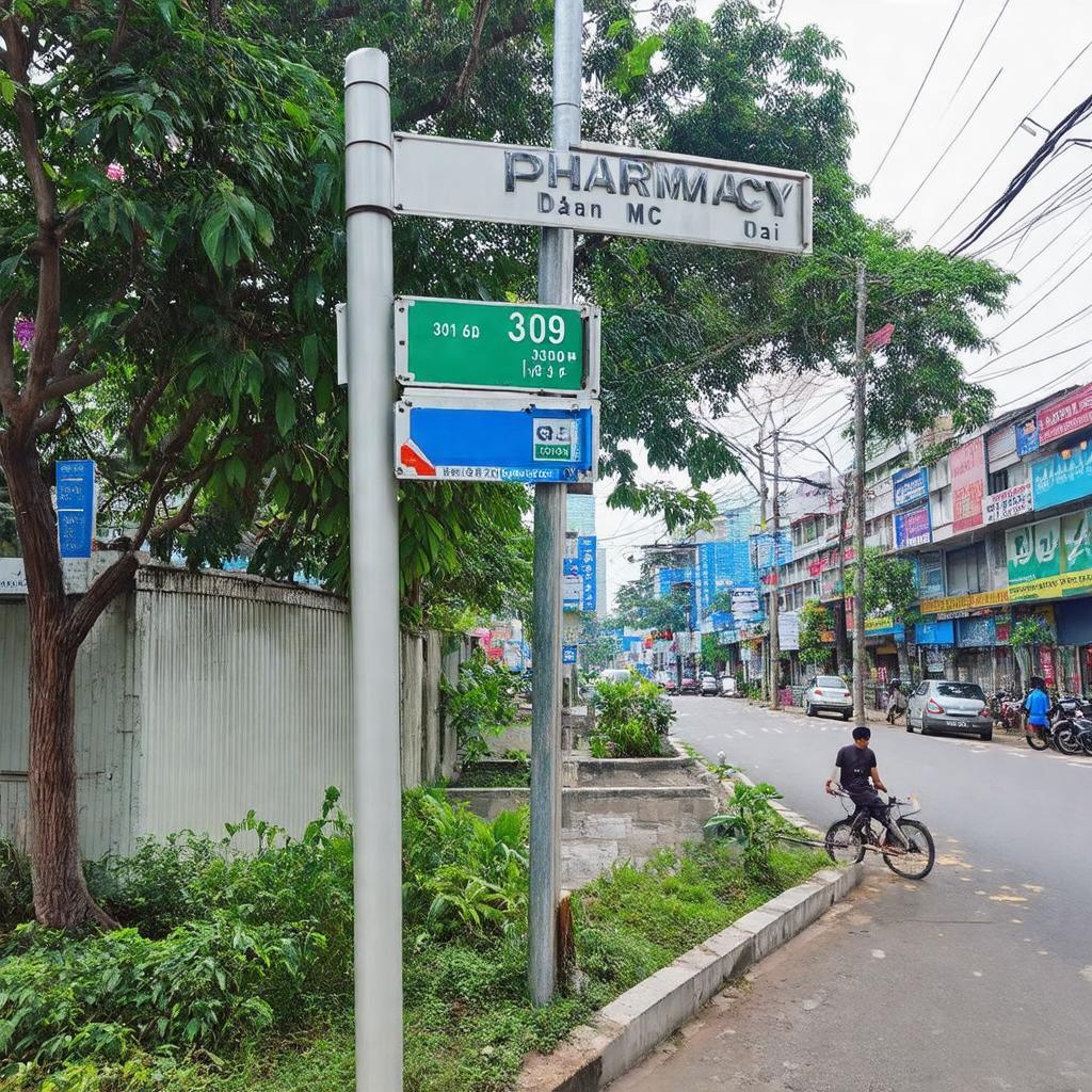 Biển chỉ đường hoặc cột mốc gần Nhà Thuốc Hữu Nghị 309D Hoàng Diệu
