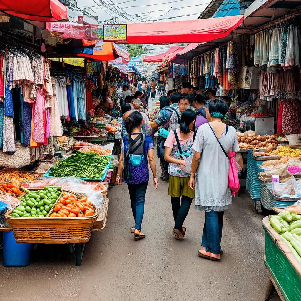 Khung cảnh mua bán nhộn nhịp tại Chợ An Bình, điểm tiện ích quan trọng gần ngã tư.