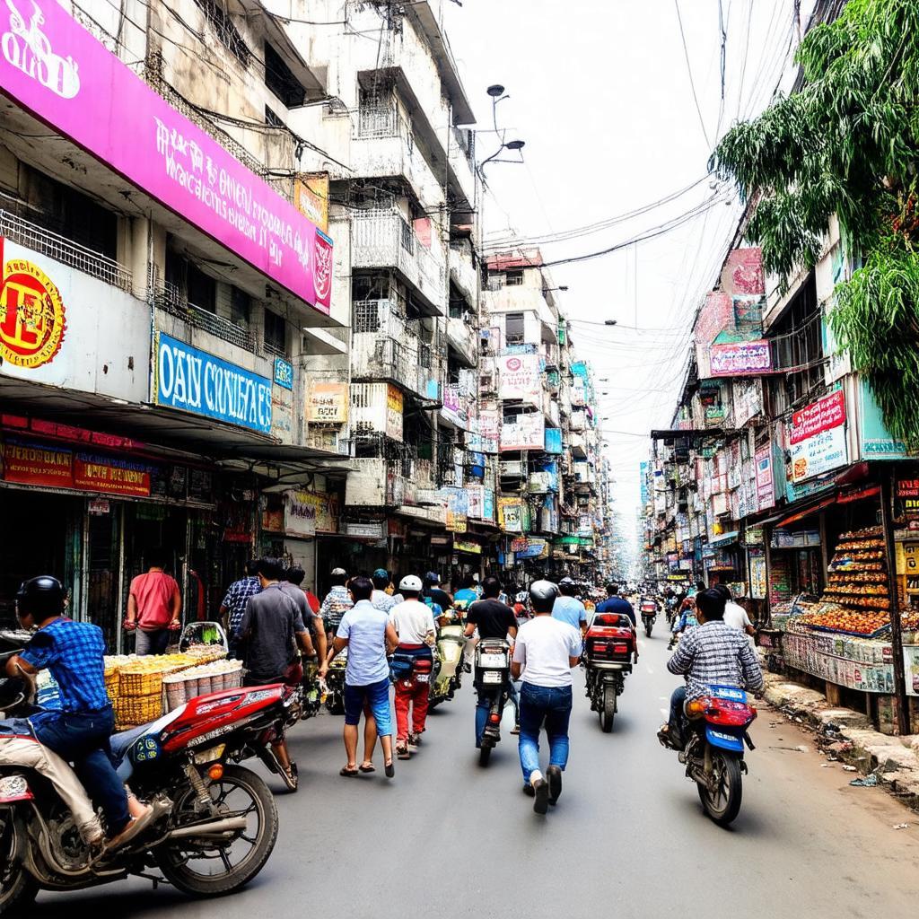 Mặt tiền sầm uất của Chợ An Đông trên đường An Dương Vương, Quận 5 với nhiều người qua lại