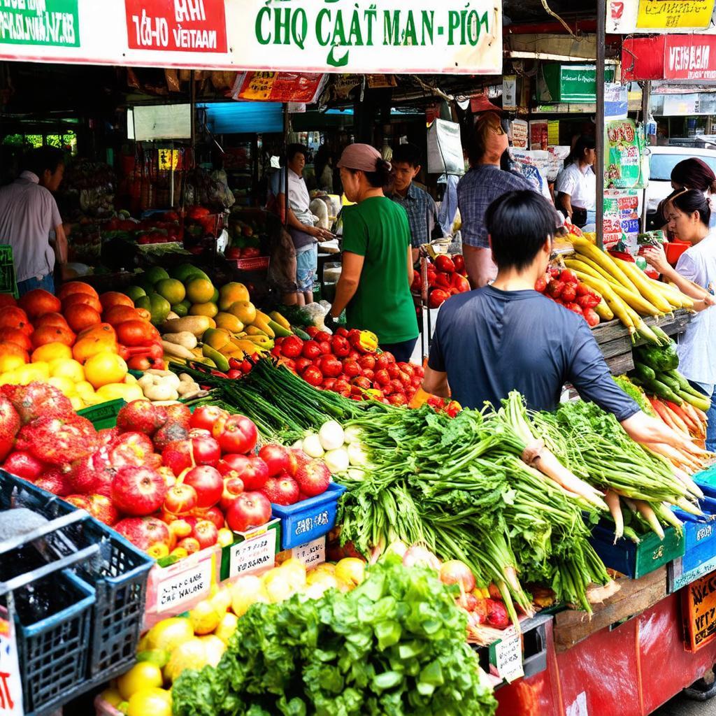 Gian hàng trái cây và thực phẩm tươi ngon tại Chợ Bến Cát – Mỹ Phước, Bình Dương