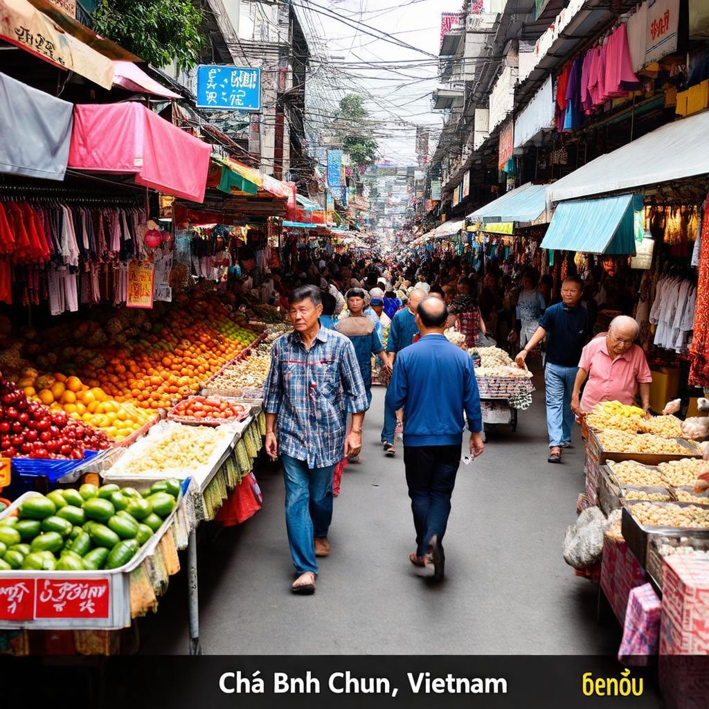 Toàn cảnh chợ Bình Chuẩn Thuận An sầm uất, đông đúc người mua bán