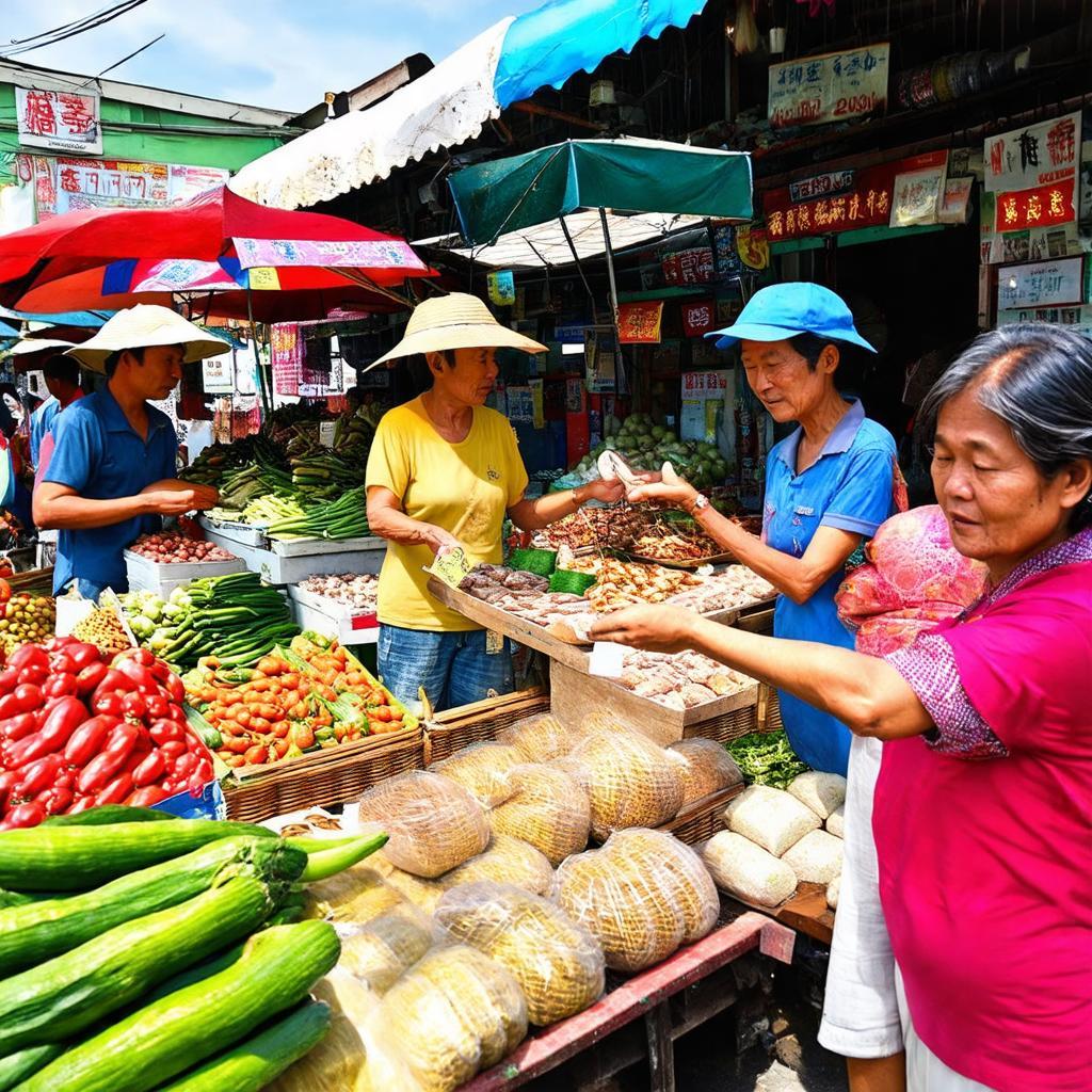 Khung cảnh tấp nập, chân chất tại Chợ Bình Phú, Gò Công Tây, Tiền Giang với người mua kẻ bán.