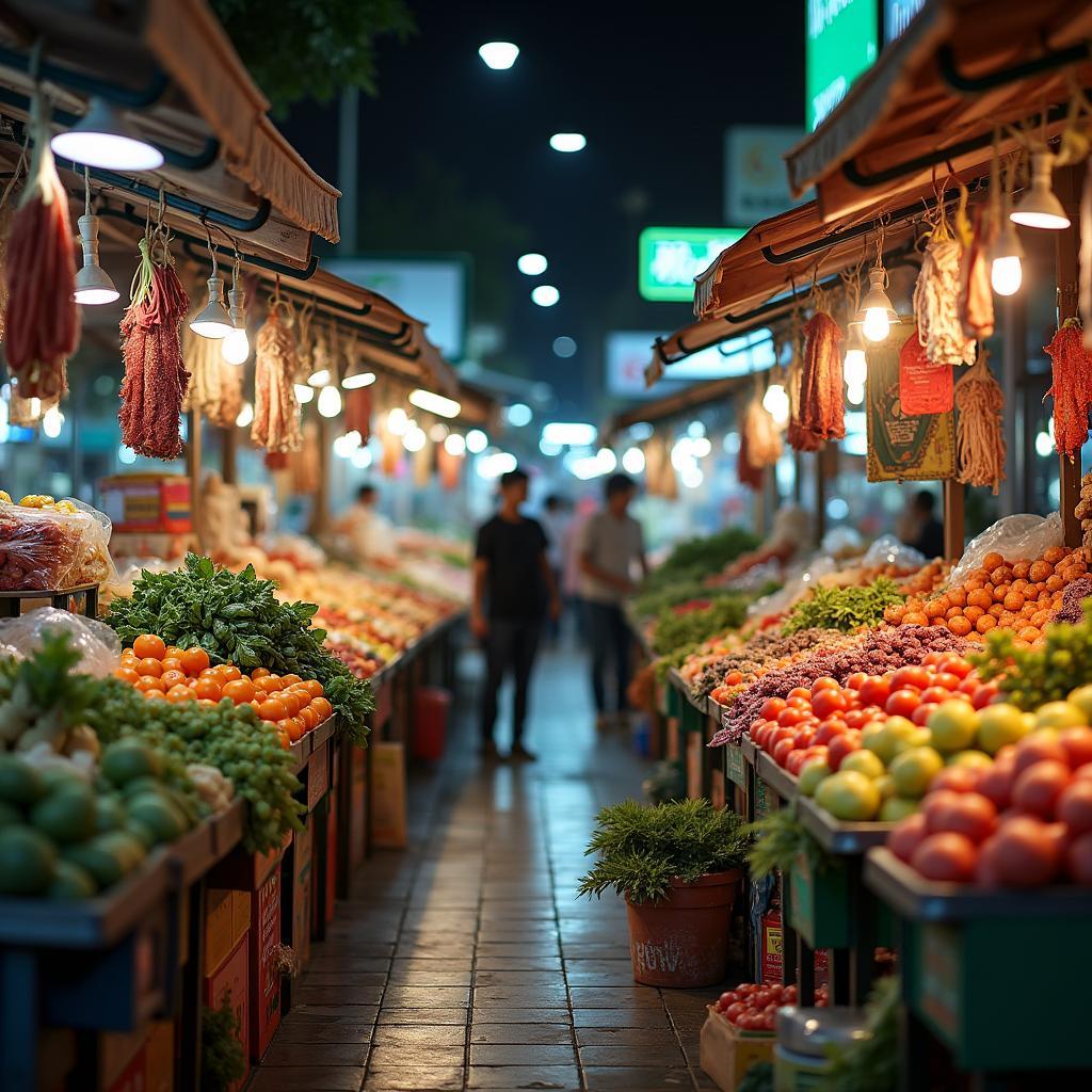 Các quầy hàng đầy màu sắc với đủ loại hàng hóa tại Chợ Bình Thuận 2 An Phú Thuận An Bình Dương