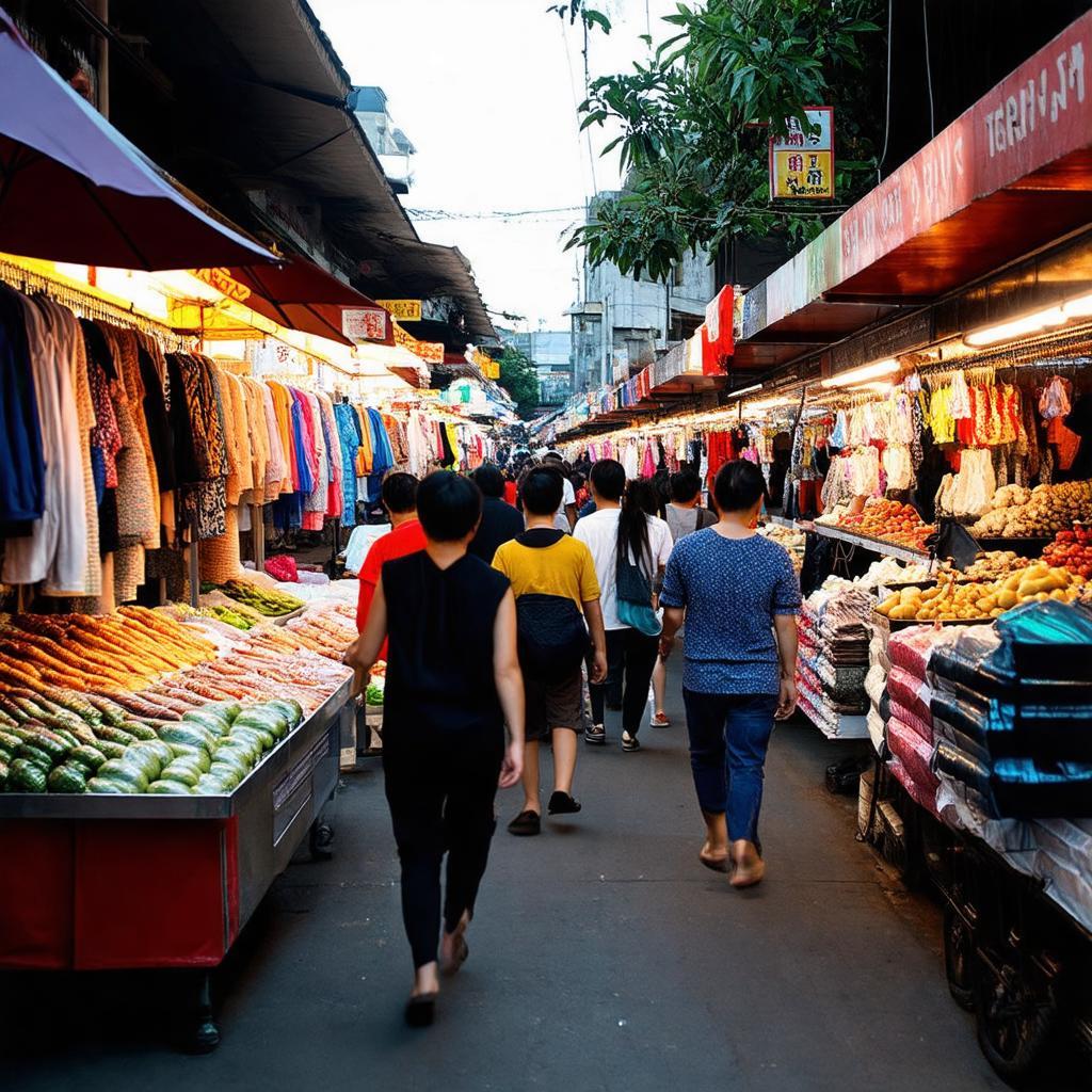 Quan canh tap nap va soi dong cua nguoi mua ban tai mot khu cho truyen thong o Ha Noi