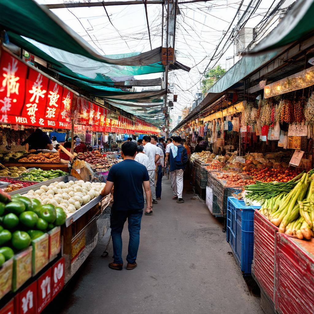 Hình ảnh không gian nhộn nhịp, đa dạng hàng hóa tại Chợ Cây Xoài, Cát Lái.