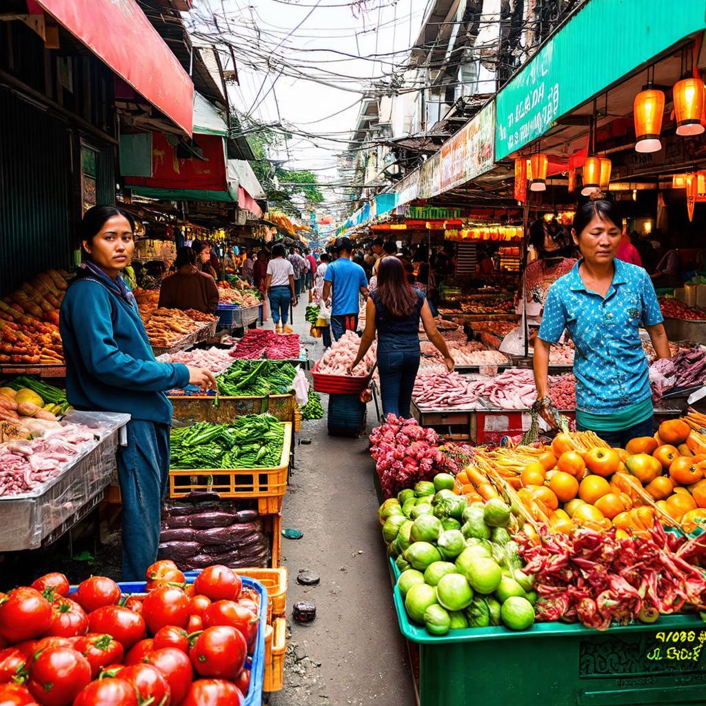 Khung cảnh đông đúc, nhộn nhịp tại Chợ Chí Hùng trên đường ĐT 743.