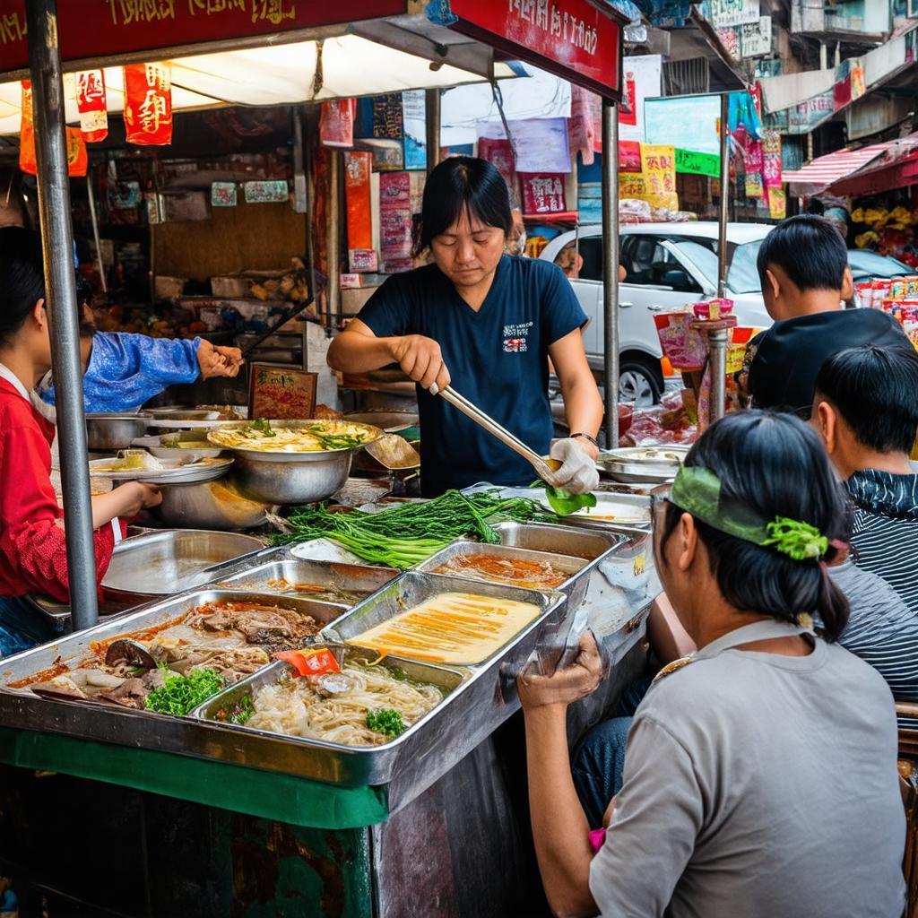 Món ăn truyền thống như bún riêu, phở tại khu ẩm thực nhỏ của chợ Cổ Nhuế.