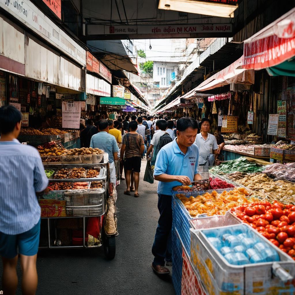 Chợ Đa Kao Quận 1 với không khí sinh hoạt đời thường và những người bán hàng thân thiện.