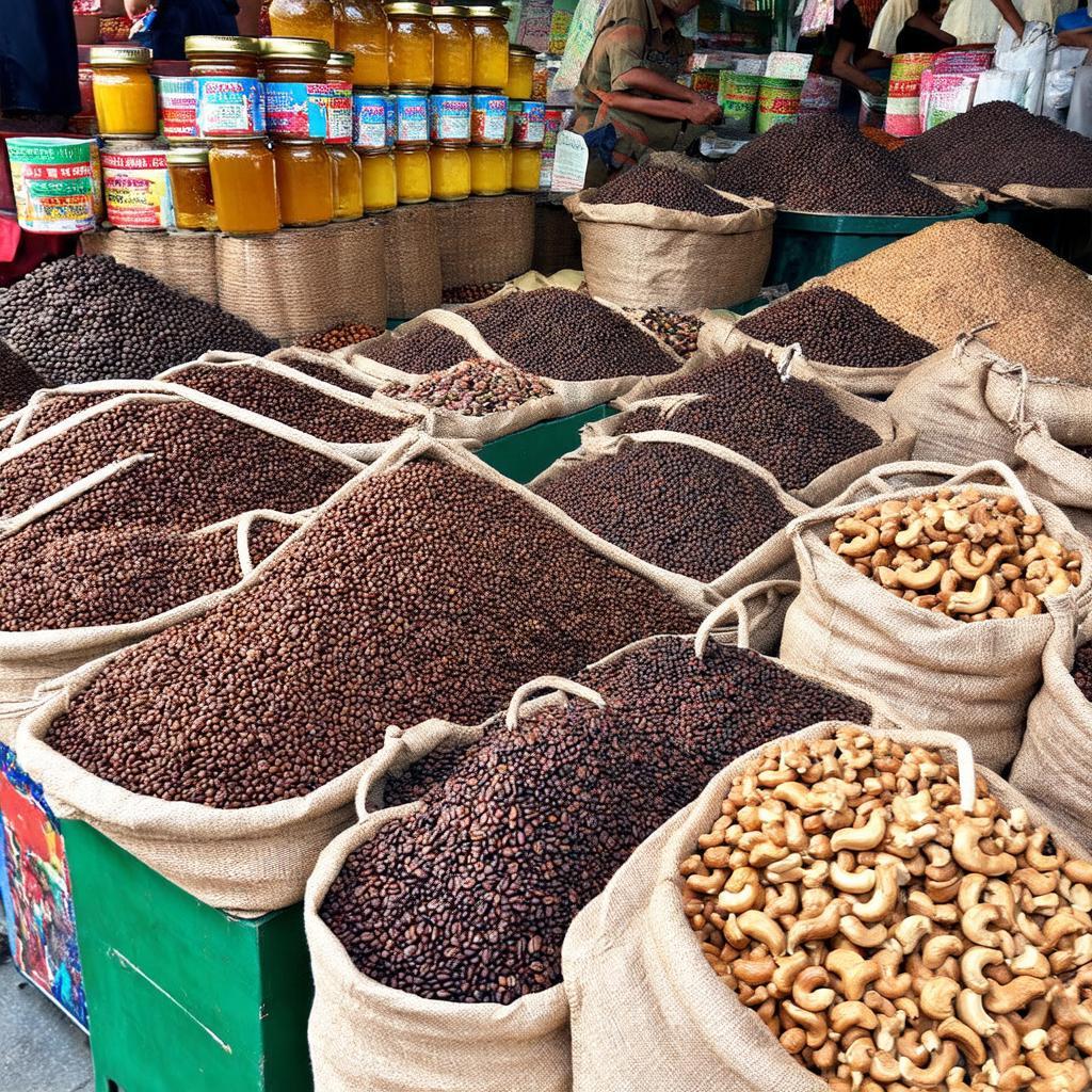 Cac gian hang ban dac san Tay Nguyen nhu ca phe, tieu, dieu tai Cho Dak Ly