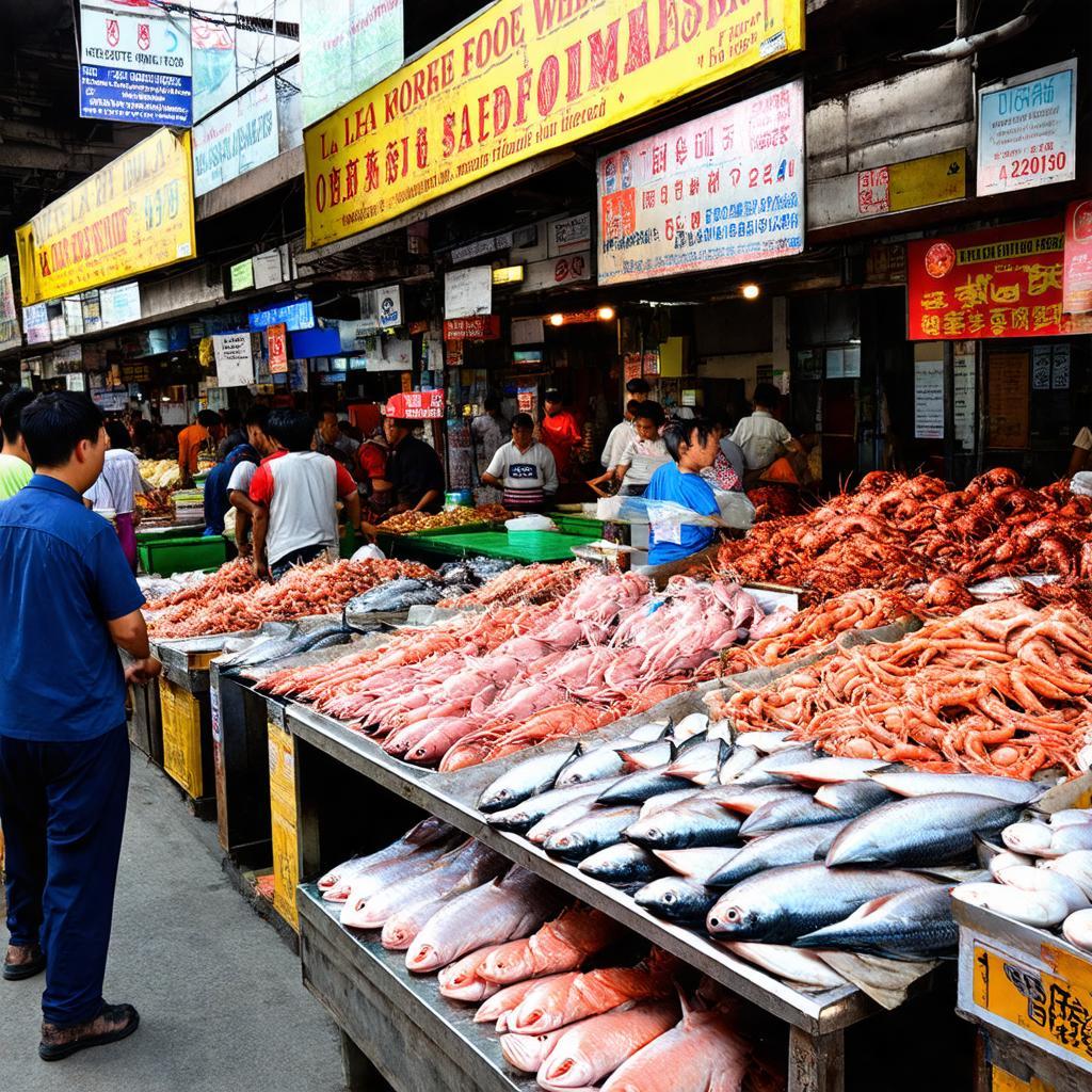 Hinh anh tong quan cho dau moi thuy san la khe ha dong voi cac sap hang ban ca tom cua