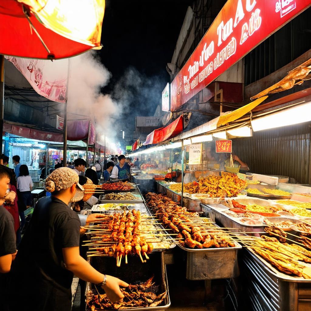 Khu ẩm thực nhộn nhịp với đa dạng món ăn tại Chợ Đêm Bình Chánh Tân Túc Bình Chánh