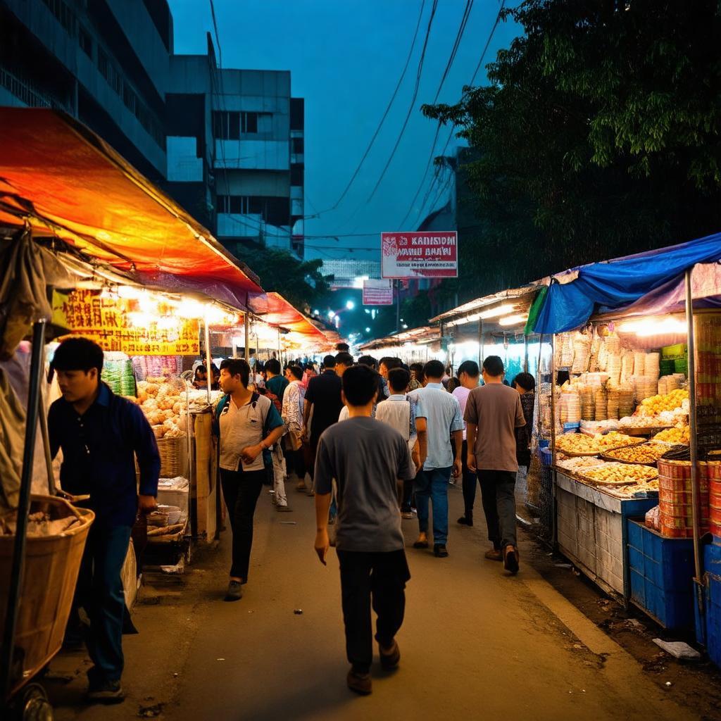 Không gian chợ đêm KCN Bàu Bàng đông đúc trên đường D3