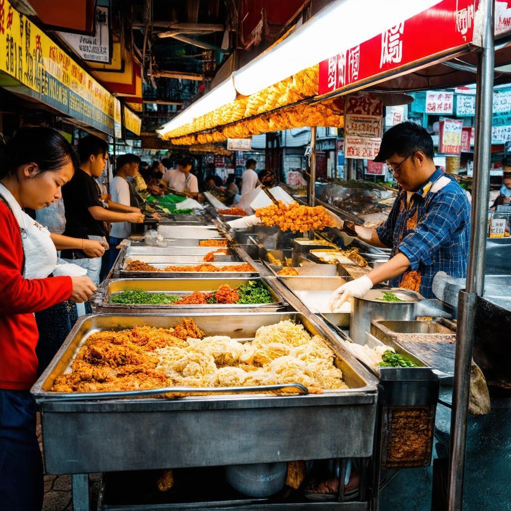 Quầy hàng ẩm thực đường phố nhộn nhịp tại Chợ Hòa An, Đà Nẵng