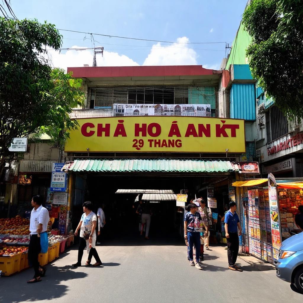 Cửa chính Chợ Hòa An, đường 29 Tháng 3, quận Cẩm Lệ, Đà Nẵng nhộn nhịp