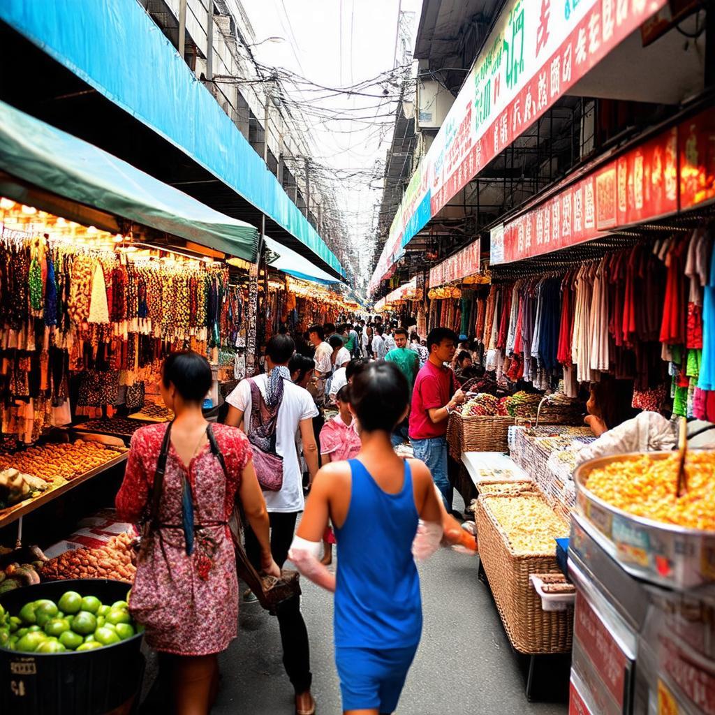 Khung cảnh nhộn nhịp, tấp nập của chợ Hưng Long trên đường Đoàn Nguyễn Tuấn