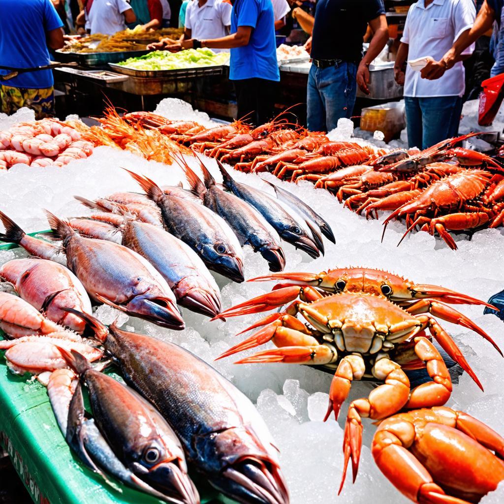 Hải sản tươi ngon bày bán tại Chợ Liên Hương, Tuy Phong, Bình Thuận