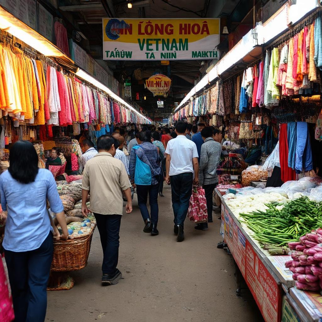Khung cảnh nhộn nhịp người mua kẻ bán tấp nập tại Chợ Long Hoa Huỳnh Thánh Mừng ở Tây Ninh