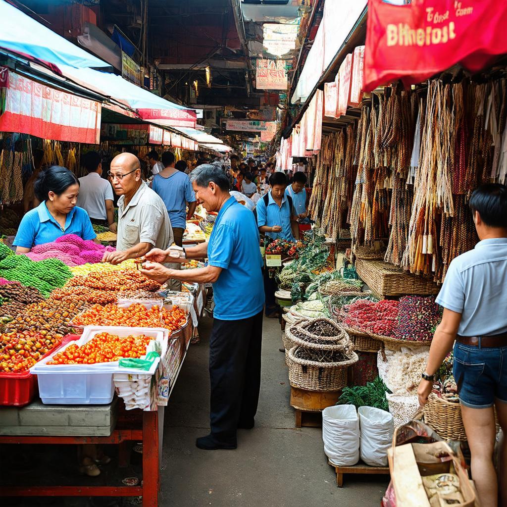 Quang cảnh nhộn nhịp, du khách tham quan mua sắm tại Chợ Non Nước Đà Nẵng.