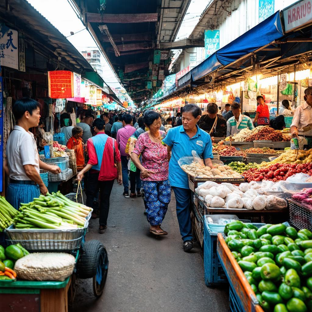 Khung cảnh nhộn nhịp, tấp nập mua bán tại chợ Phương Lâm Hòa Bình