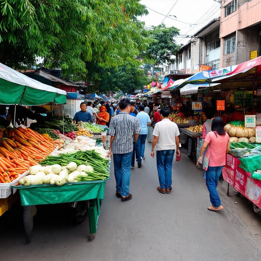 Toàn cảnh Chợ Xanh Linh Đàm nhộn nhịp trên bán đảo Linh Đàm, quận Hoàng Mai, Hà Nội.